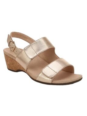 Vionic Gold Metallic Women's adjustable cork wedge heel Sandals size 9